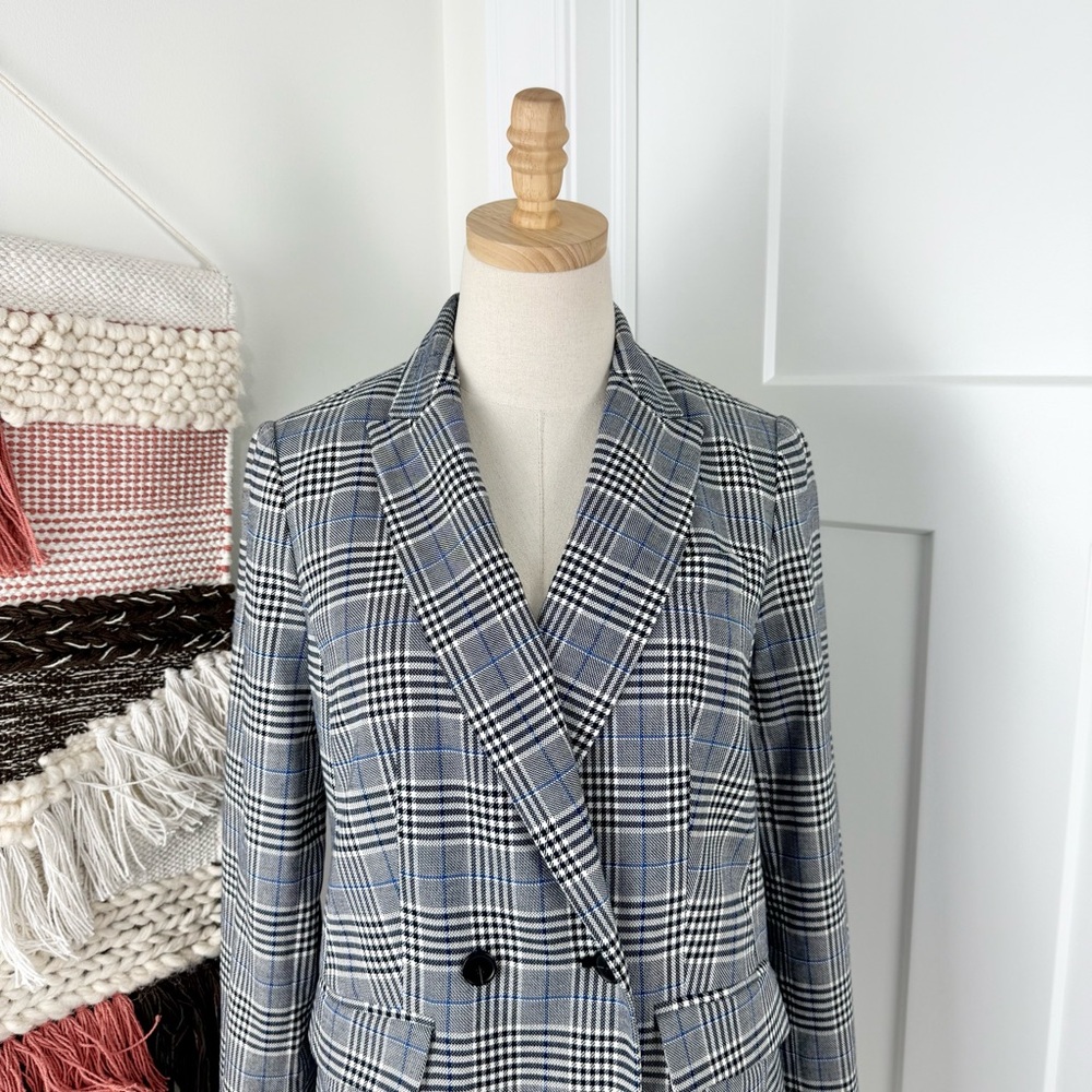 Talbots Plaid Double-Breasted Blazer Grey Blue Sz 2 - Picture 2 of 11